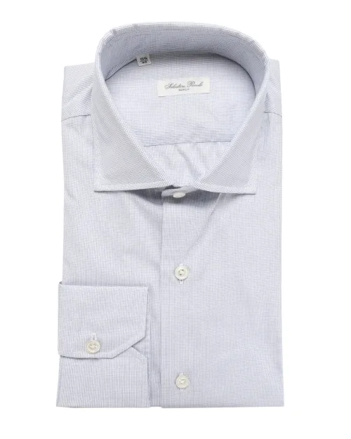 SALVATORE PICCOLO DRESS SHIRT - WHITE & BLUE - COTTON