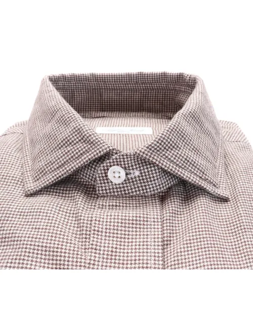 SALVATORE PICCOLO DRESS SHIRT - BROWN & WHITE - COTTON FLANNEL