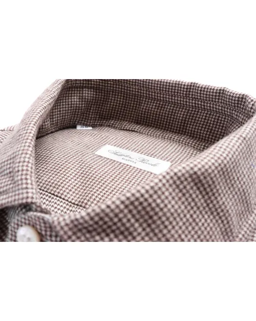 SALVATORE PICCOLO DRESS SHIRT - BROWN & WHITE - COTTON FLANNEL