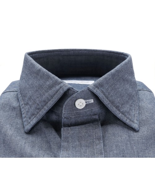 SALVATORE PICCOLO DRESS SHIRT - BLUE - COTTON