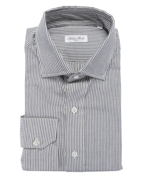 SALVATORE PICCOLO DRESS SHIRT - WHITE & BLUE - COTTON
