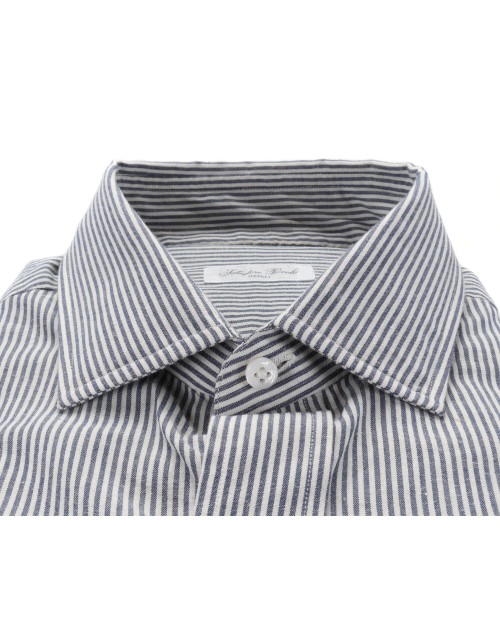 SALVATORE PICCOLO DRESS SHIRT - WHITE & BLUE - COTTON