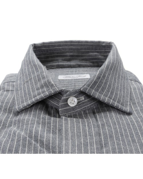 SALVATORE PICCOLO DRESS SHIRT - DARK BLUE & WHITE - COTTON