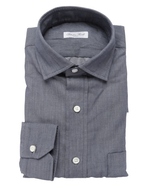 SALVATORE PICCOLO DRESS SHIRT - DARK BLUE - COTTON