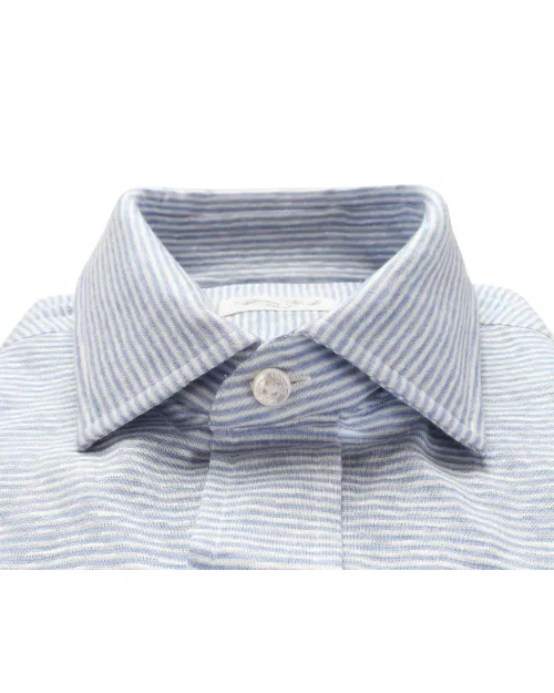 SALVATORE PICCOLO DRESS SHIRT - SKY BLUE & WHITE - LINEN & COTTON JERSEY