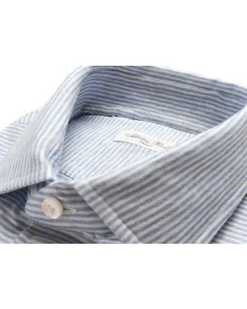 SALVATORE PICCOLO DRESS SHIRT - SKY BLUE & WHITE - LINEN & COTTON JERSEY