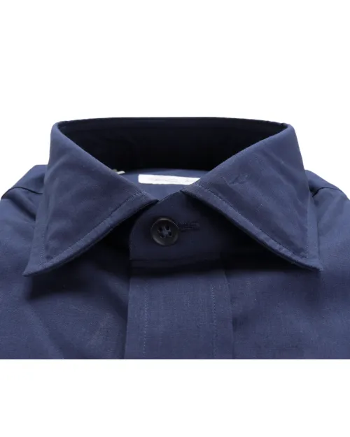 SALVATORE PICCOLO DRESS SHIRT - NAVY BLUE - COTTON