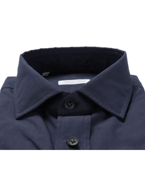 SALVATORE PICCOLO DRESS SHIRT - NAVY BLUE - COTTON