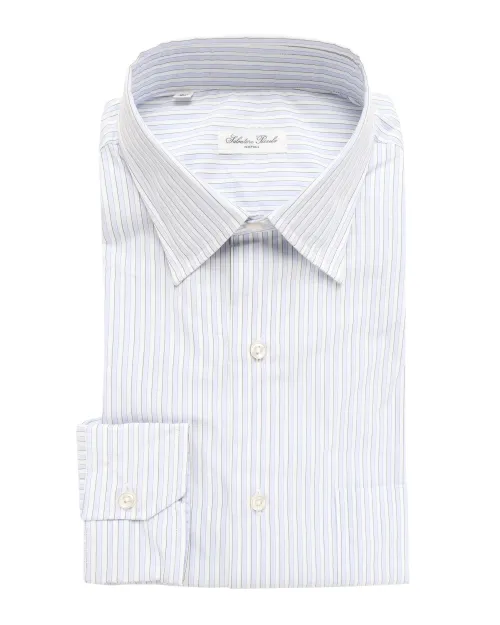 SALVATORE PICCOLO DRESS SHIRT - SKY BLUE, WHITE & GREEN - COTTON