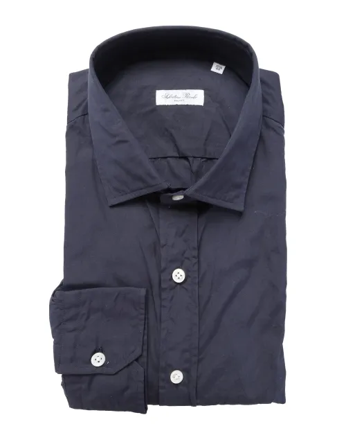 SALVATORE PICCOLO DRESS SHIRT - NAVY BLUE - COTTON