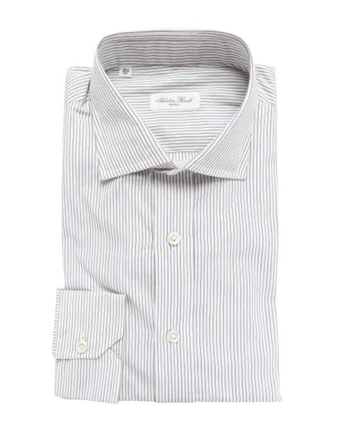 SALVATORE PICCOLO DRESS SHIRT - WHITE, BROWN & BLUE - COTTON