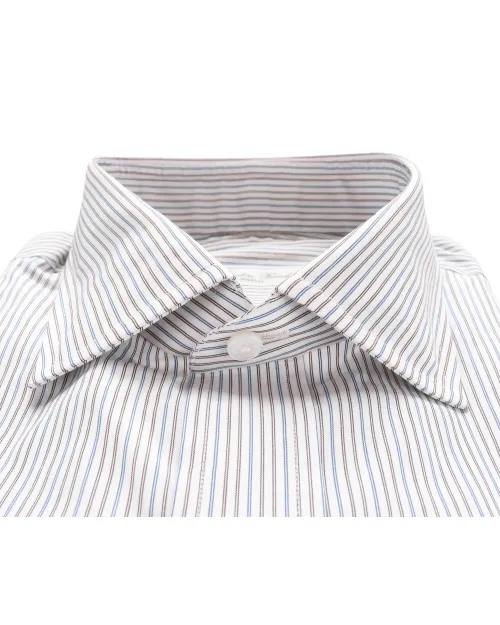 SALVATORE PICCOLO DRESS SHIRT - WHITE, BROWN & BLUE - COTTON