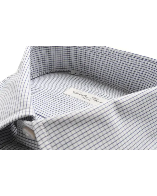 SALVATORE PICCOLO DRESS SHIRT - WHITE & BLUE - COTTON