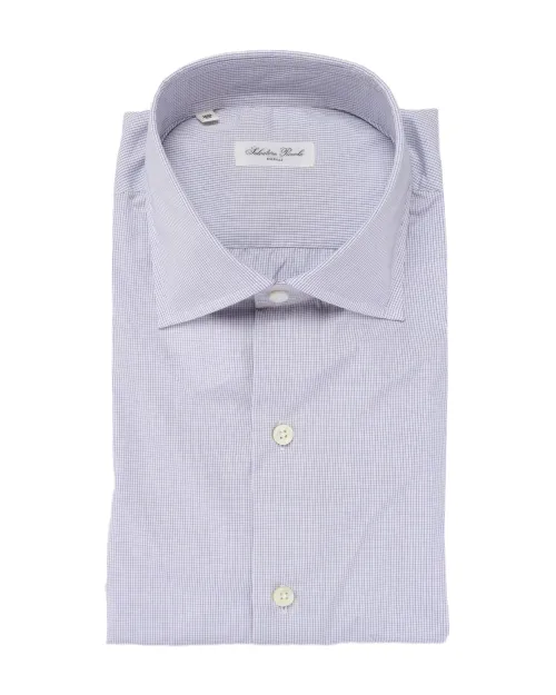 SALVATORE PICCOLO DRESS SHIRT - BLUE & WHITE - COTTON