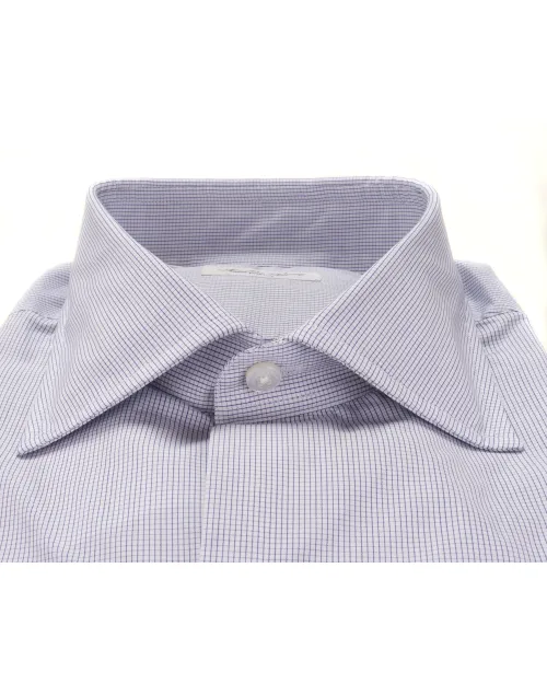 SALVATORE PICCOLO DRESS SHIRT - BLUE & WHITE - COTTON
