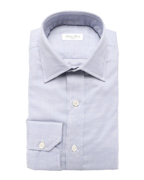 SALVATORE PICCOLO DRESS SHIRT - WHITE & BLUE - COTTON