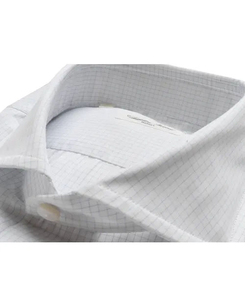 SALVATORE PICCOLO DRESS SHIRT - WHITE & BLUE - COTTON