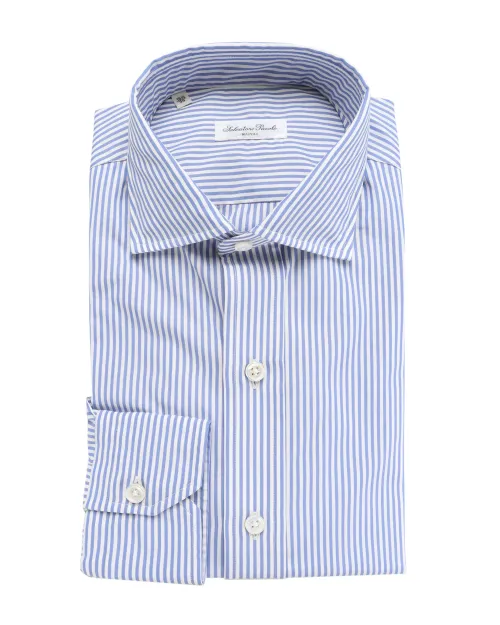 SALVATORE PICCOLO DRESS SHIRT - WHITE & BLUE - COTTON
