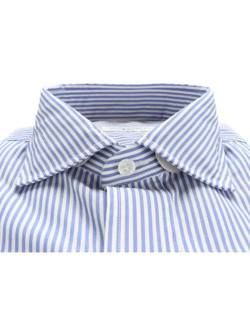 SALVATORE PICCOLO DRESS SHIRT - WHITE & BLUE - COTTON