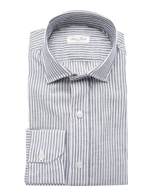 SALVATORE PICCOLO DRESS SHIRT - WHITE & BLUE - COTTON
