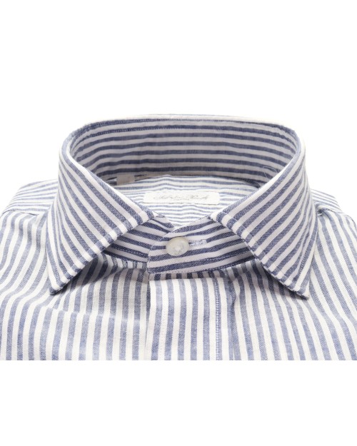 SALVATORE PICCOLO DRESS SHIRT - WHITE & BLUE - COTTON
