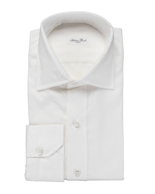 SALVATORE PICCOLO DRESS SHIRT - WHITE - COTTON FLANNEL