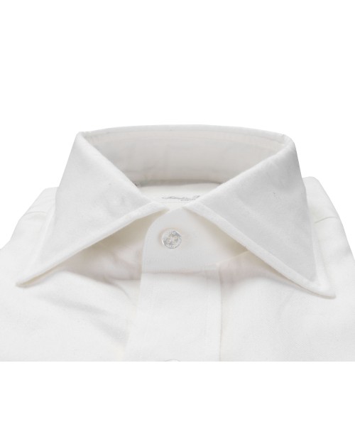 SALVATORE PICCOLO DRESS SHIRT - WHITE - COTTON FLANNEL