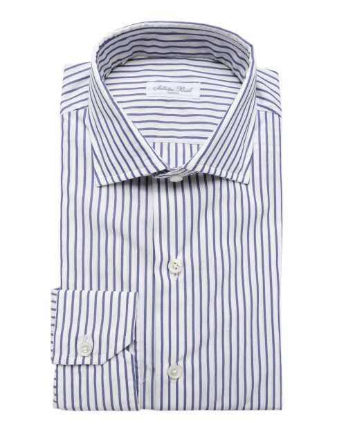 SALVATORE PICCOLO DRESS SHIRT - WHITE & BLUE - COTTON