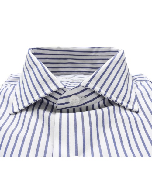 SALVATORE PICCOLO DRESS SHIRT - WHITE & BLUE - COTTON