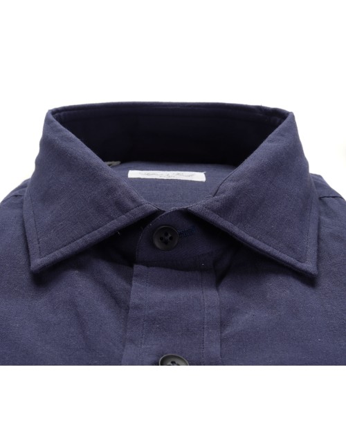 SALVATORE PICCOLO DRESS SHIRT - NAVY BLUE - COTTON, RAMIE' & LINEN