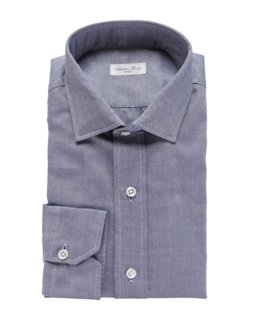 SALVATORE PICCOLO DRESS SHIRT - BLUE - COTTON