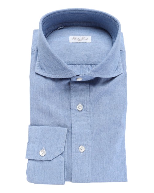 SALVATORE PICCOLO DRESS SHIRT - BLUE - COTTON