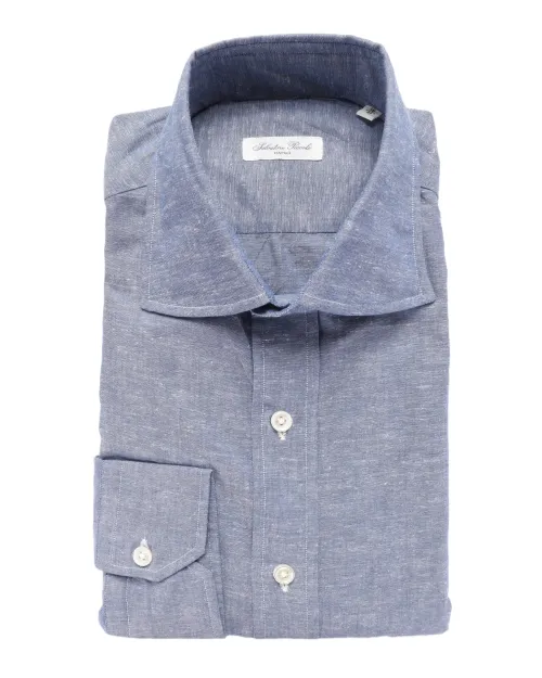 SALVATORE PICCOLO DRESS SHIRT - BLUE - COTTON & LINEN
