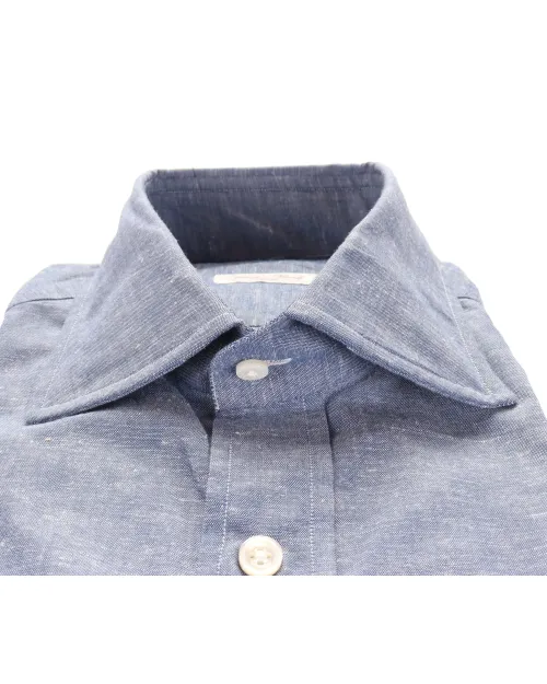 SALVATORE PICCOLO DRESS SHIRT - BLUE - COTTON & LINEN