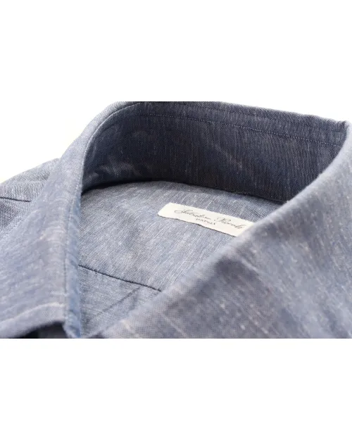 SALVATORE PICCOLO DRESS SHIRT - BLUE - COTTON & LINEN