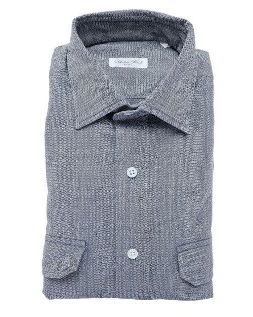 SALVATORE PICCOLO DRESS SHIRT - BLUE - COTTON