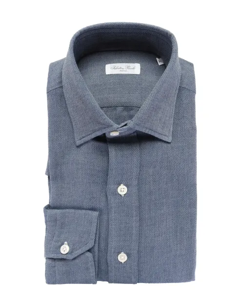 SALVATORE PICCOLO DRESS SHIRT - BLUE - COTTON