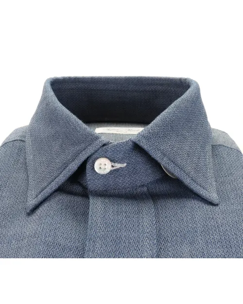 SALVATORE PICCOLO DRESS SHIRT - BLUE - COTTON