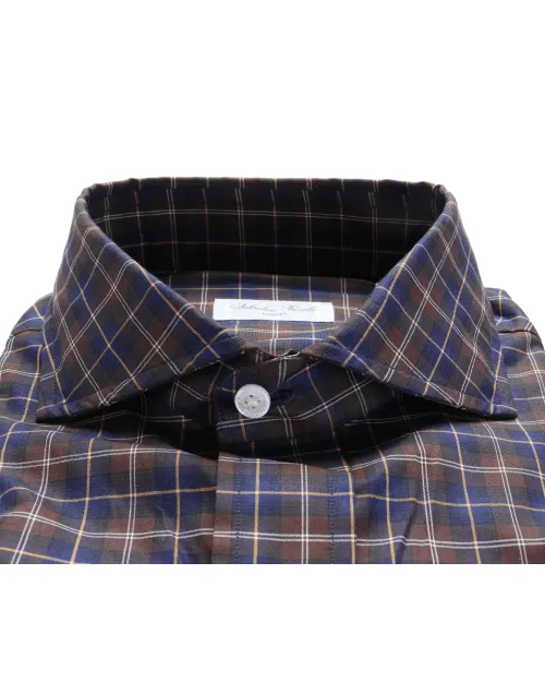 SALVATORE PICCOLO DRESS SHIRT - BLUE & BROWN - COTTON