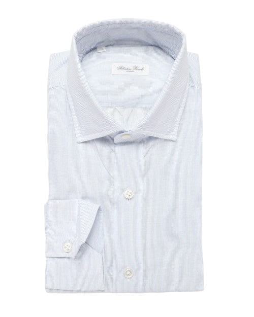 SALVATORE PICCOLO DRESS SHIRT - WHITE & BLUE - COTTON