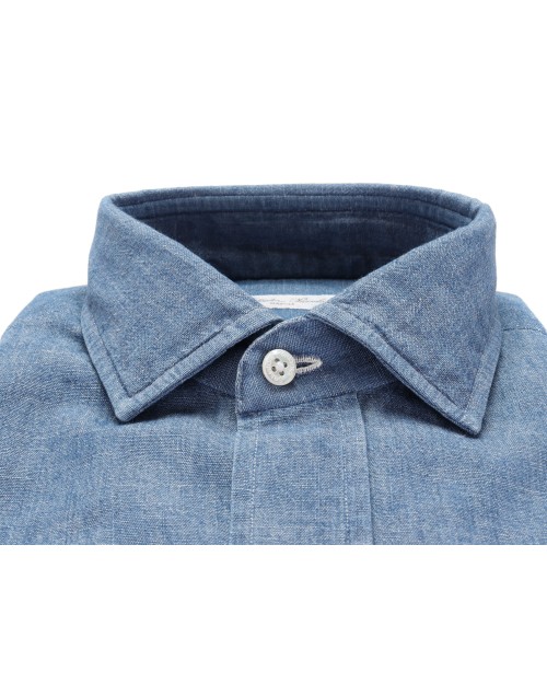 SALVATORE PICCOLO DRESS SHIRT - BLUE - COTTON & LINEN