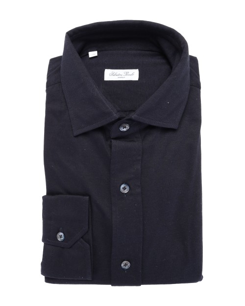 SALVATORE PICCOLO DRESS SHIRT - NAVY BLUE - COTTON JERSEY