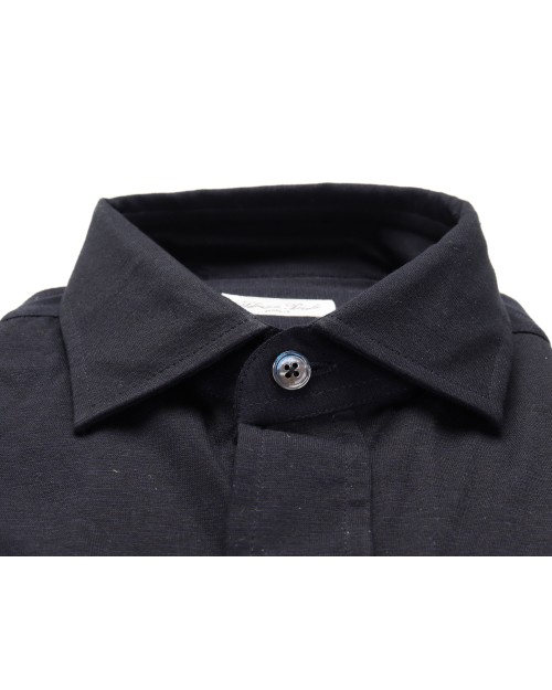 SALVATORE PICCOLO DRESS SHIRT - NAVY BLUE - COTTON JERSEY