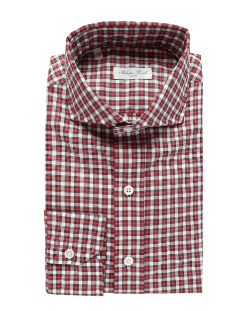 SALVATORE PICCOLO DRESS SHIRT - RED, WHITE & BLACK - COTTON