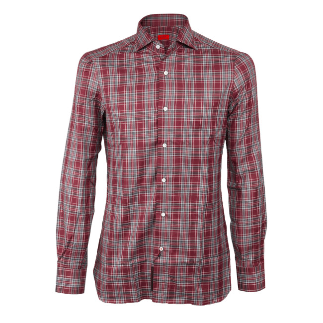 ISAIA SHIRT BURGUNDY GREY COTTON