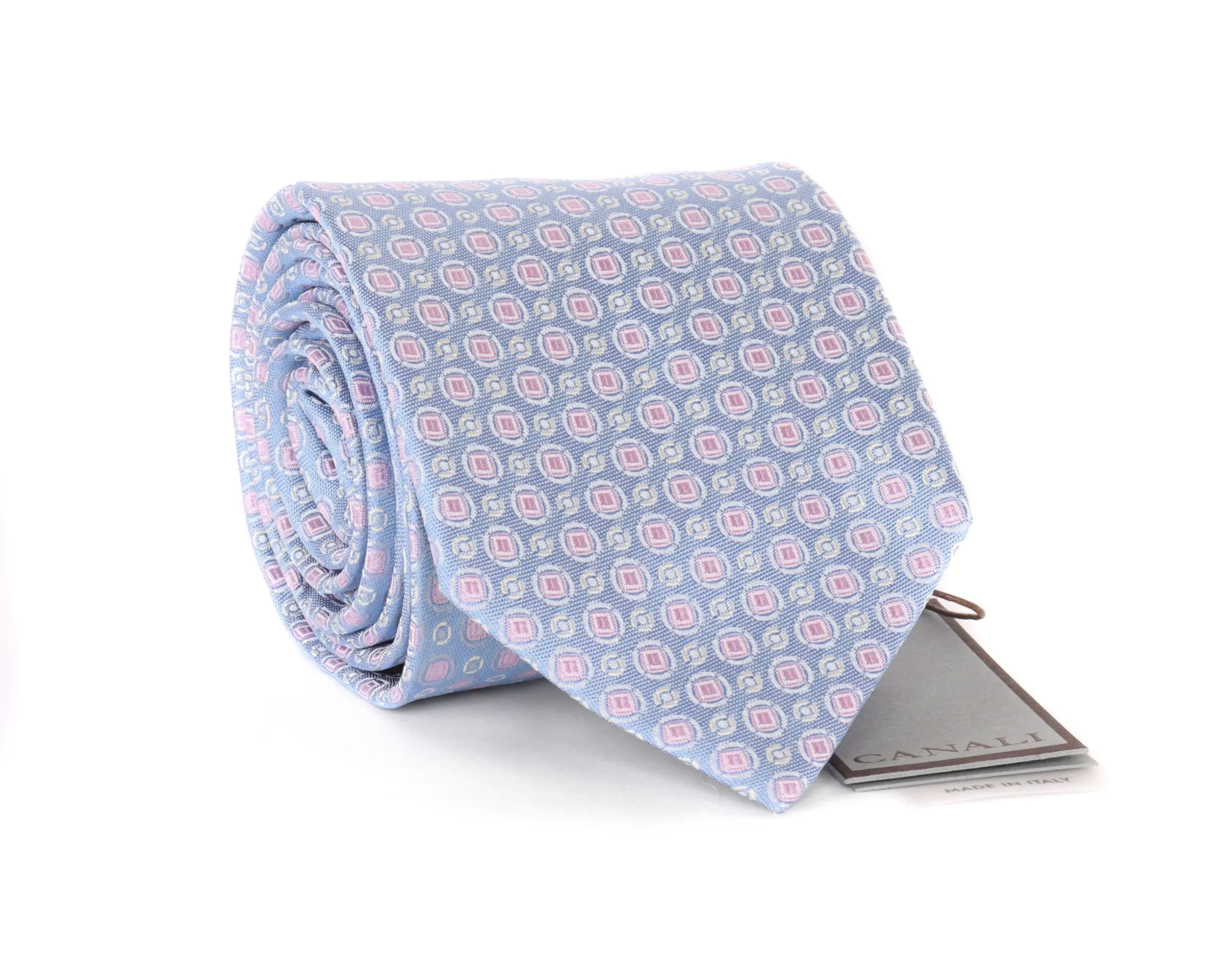 CANALI TIE - SKY BLUE & PINK - PURE SILK