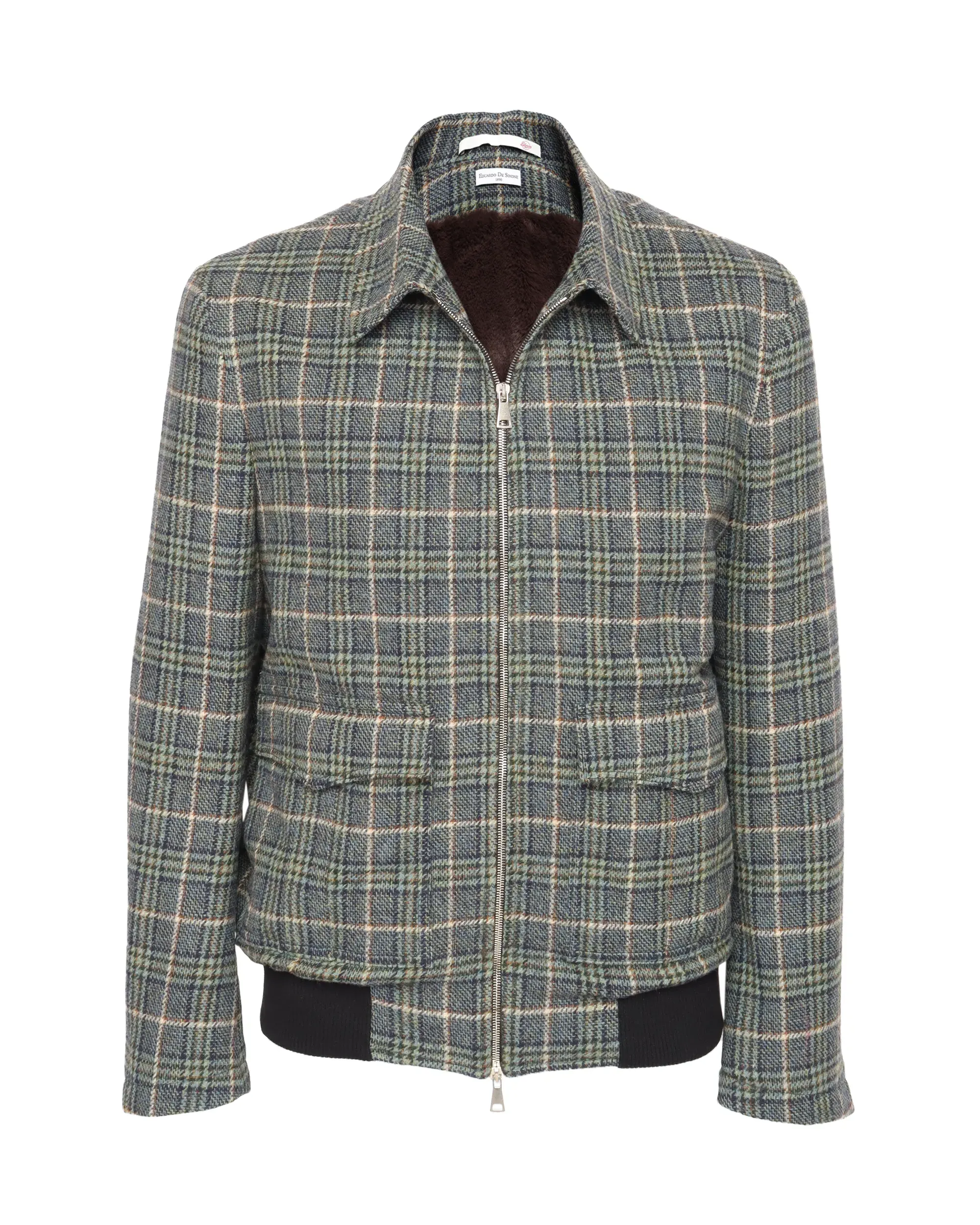 EDUARDO DE SIMONE SARTORIAL BOMBER - GREEN & BLUE - WOOL & ECO-FRIENDLY FAUX FUR LINING