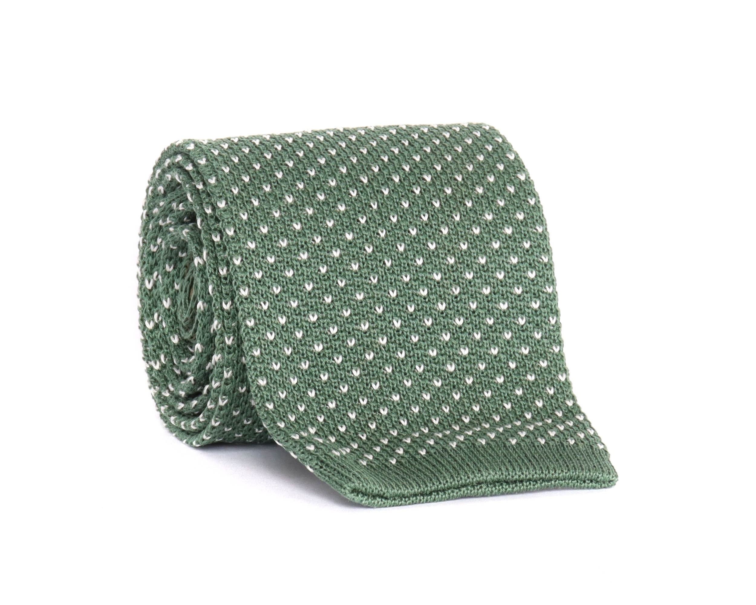 EIDOS by ISAIA KNIT TIE - GREEN & WHITE - COTTON