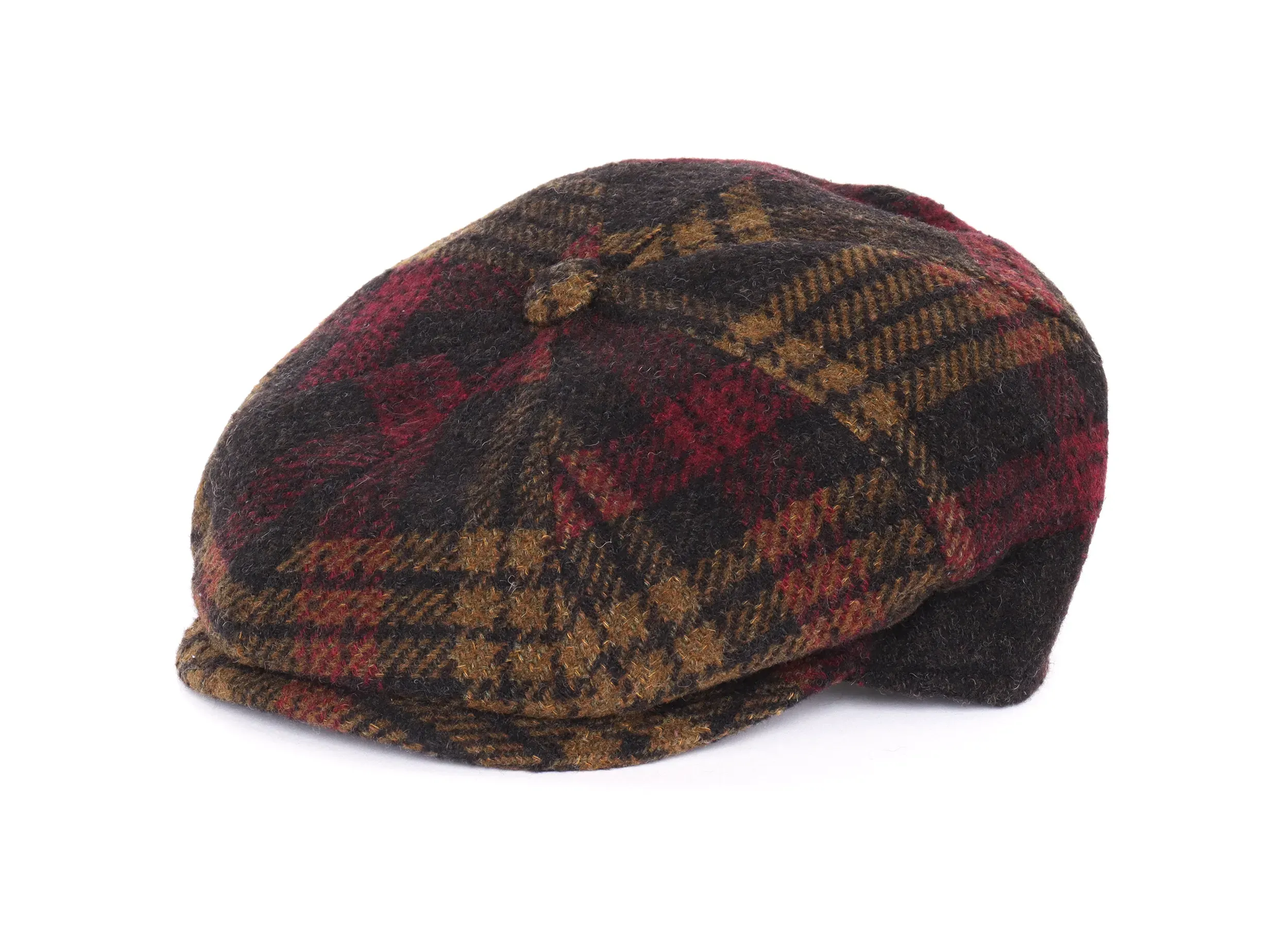EZZELINO EIGHT-PANEL NEWSBOY CAP - BROWN & BURGUNDY - WOOL TWEED