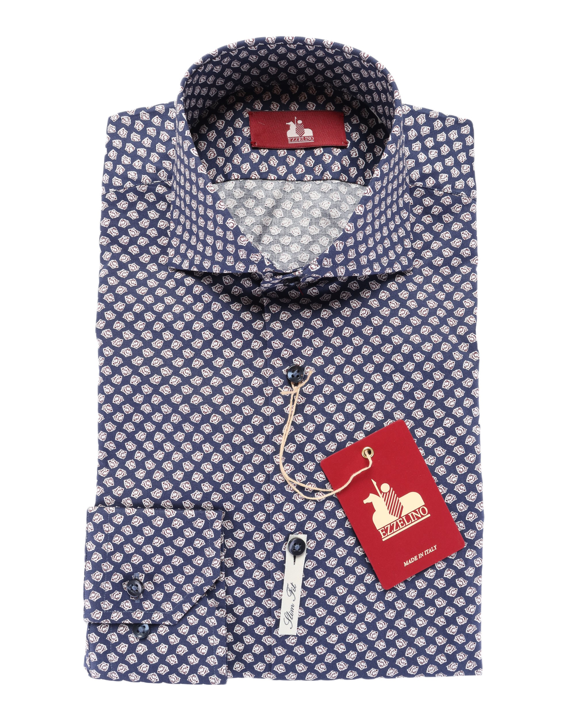 EZZELINO DRESS SHIRT - NAVY BLUE & BURGUNDY - STRETCH COTTON